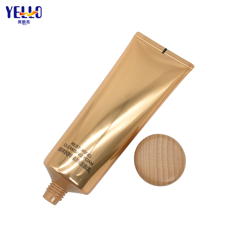 Custom 120ml Face Wash Cosmetic Squeeze Tubes With Wooden Cap