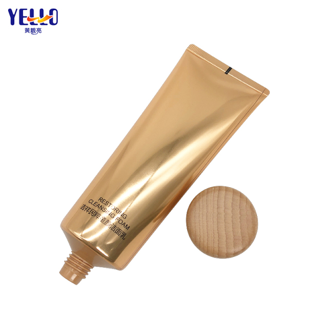 Custom 120ml Face Wash Cosmetic Squeeze Tubes With Wooden Cap