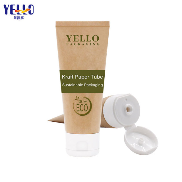Eco Friendly Brown Kraft Paper Cosmetic Squeeze Tube With Flip Top Cap