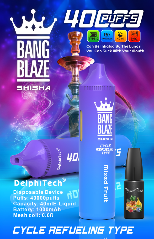 Bang Blaze 40000 Puffs Vape | 40ML Oil Capacity, 1000mAh Battery, Dual Coil, Type-C Rechargeable, 12 Flavors