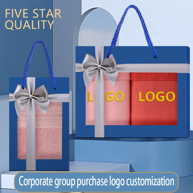 Cotton towel gift box can be customized with printed logo as a souvenir for company employees and business gifts