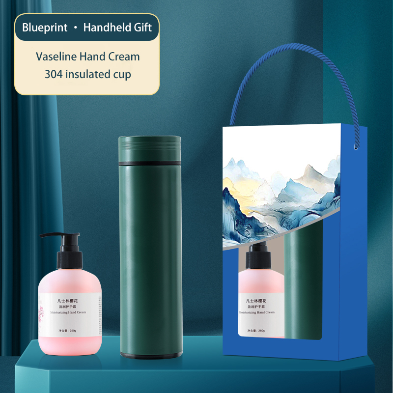 The creative landscape gift set (two pieces) includes a thermos, towel, and hand cream. Customization is available, making it an ideal gift choice for families, offices, and couples.