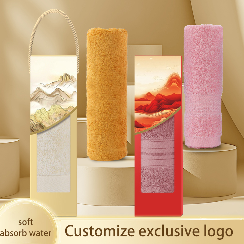 Creatively designed cotton towel gift box, customizable and can be printed with your company logo, making it an excellent choice for employee souvenirs and business gifts.
