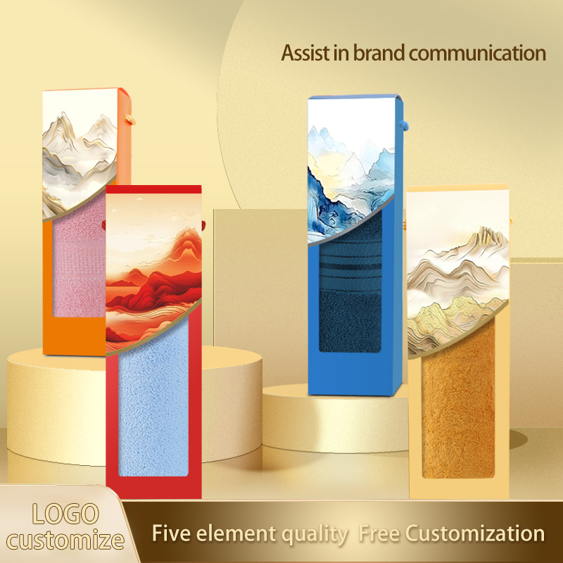 Creatively designed cotton towel gift box, customizable and can be printed with your company logo, making it an excellent choice for employee souvenirs and business gifts.