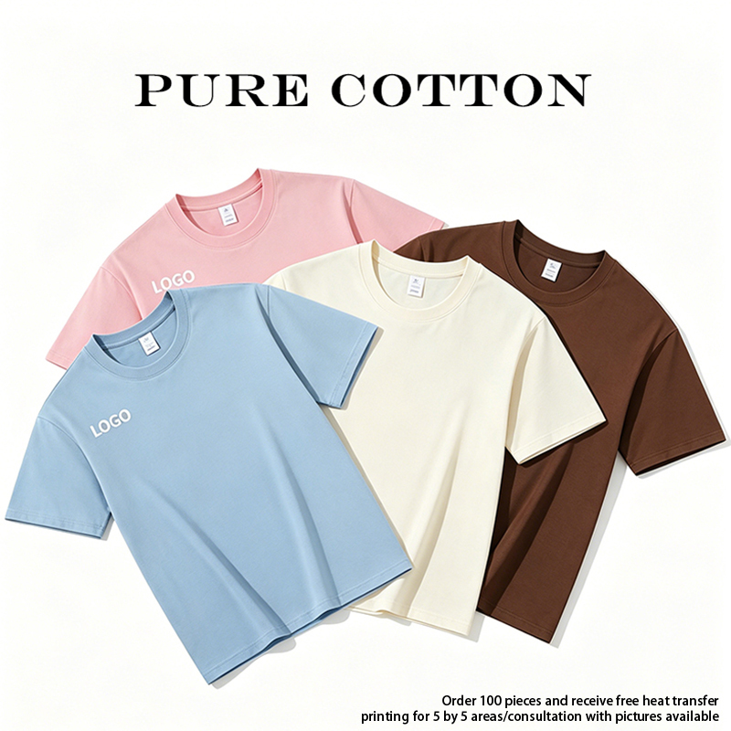 Custom Logo Printed Short Sleeve Drop Shoulder Cotton T-Shirt Workwear Group Cultural Teamwear Customization for Men and Women