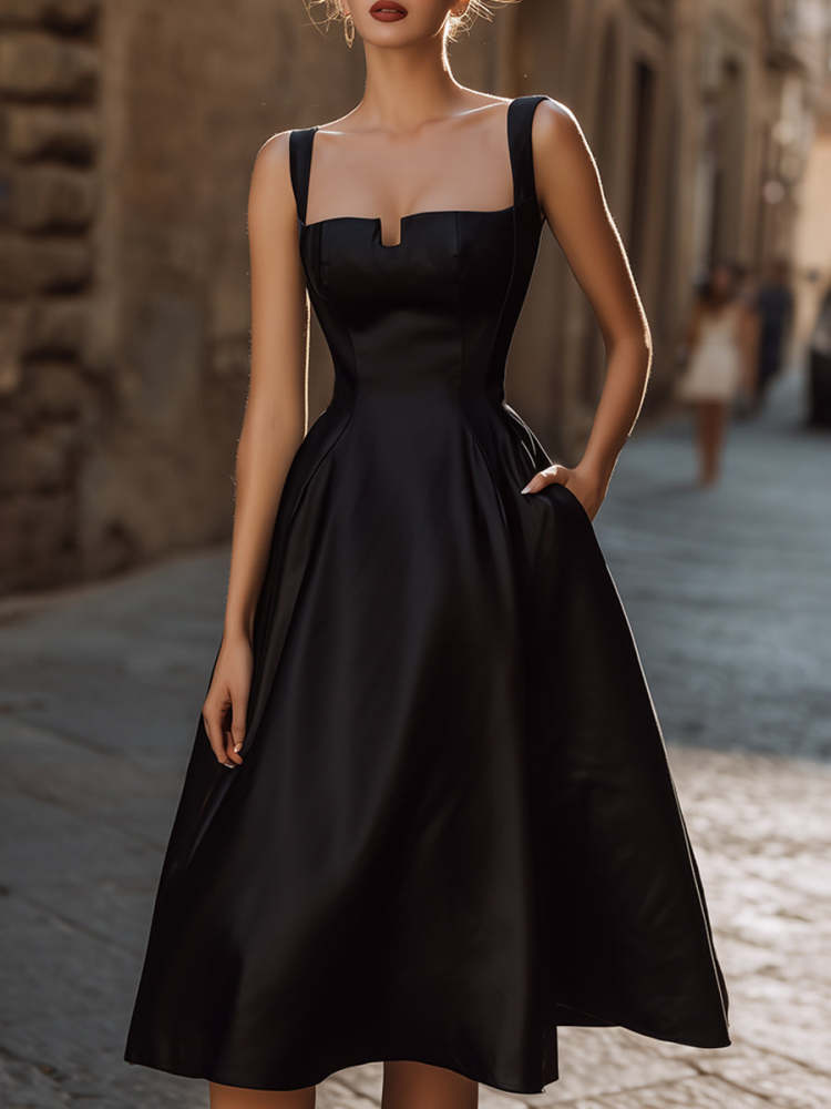 Elegant Sweetheart Neckline Black Midi Wedding Dress with Wide Straps, Formal Bridal Dress for Wedding Rehearsal Cocktail Party