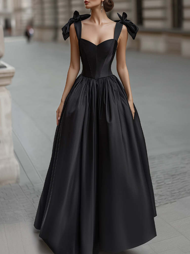 Black Elegant Bow-Shoulder Corset Ball Gown Wedding Dress for Bridal Formal Events Photoshoot