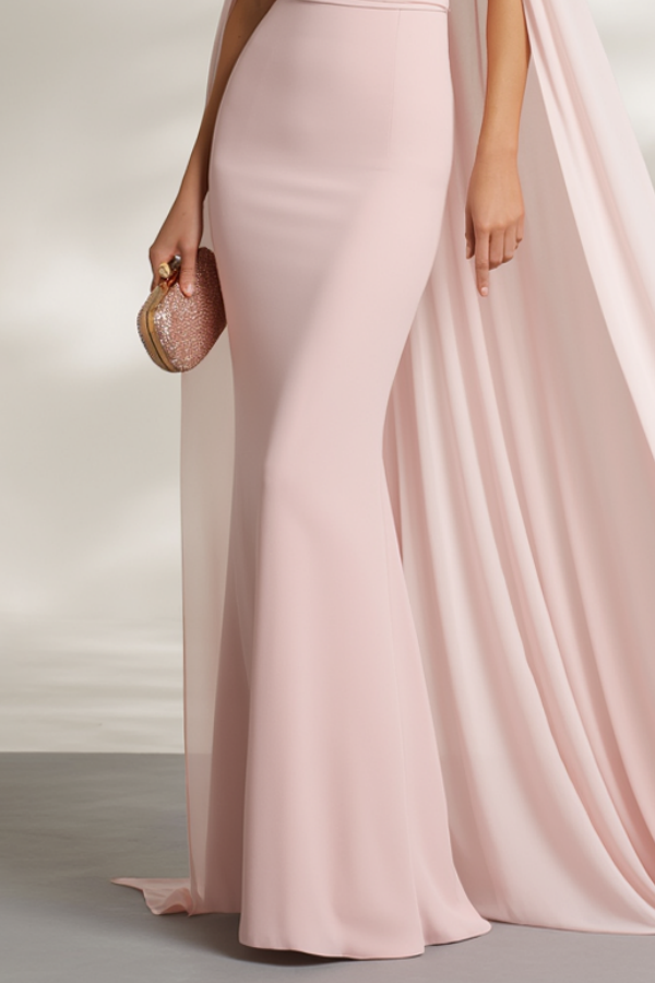 Wedding Dress Pink Off Shoulder with Floral Cape Maxi Bridal Gown