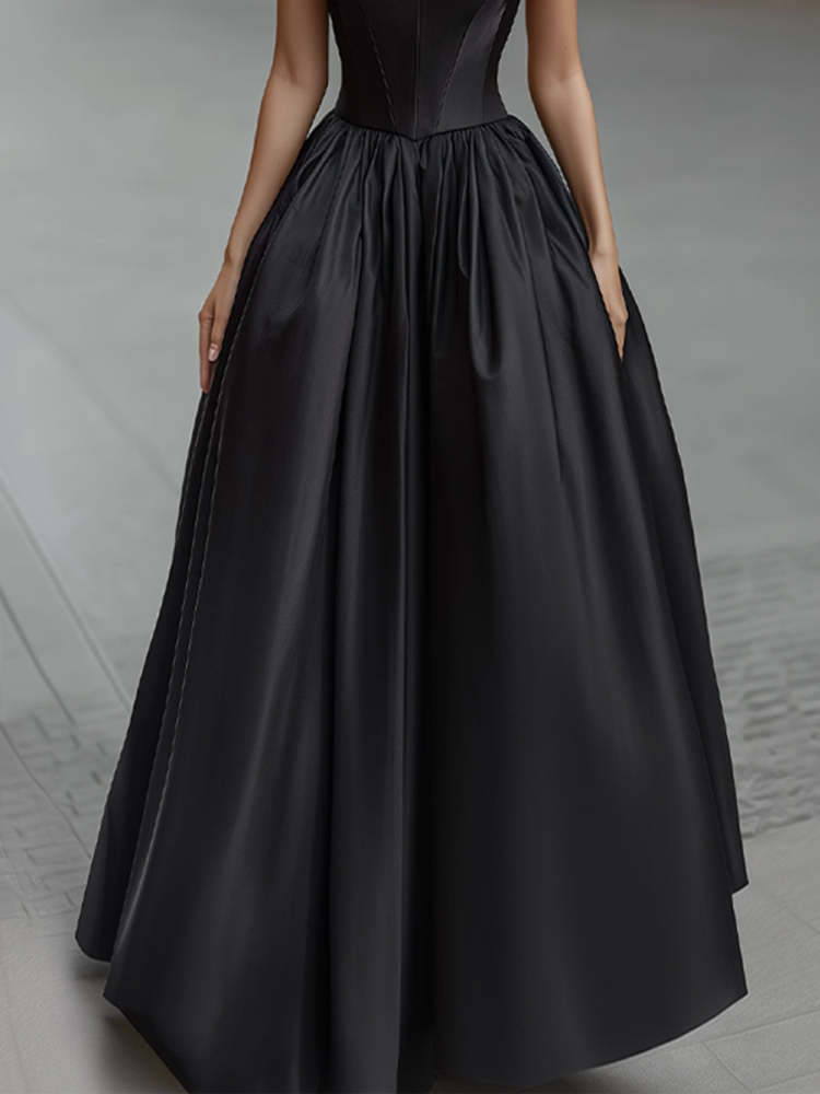 Black Elegant Bow-Shoulder Corset Ball Gown Wedding Dress for Bridal Formal Events Photoshoot