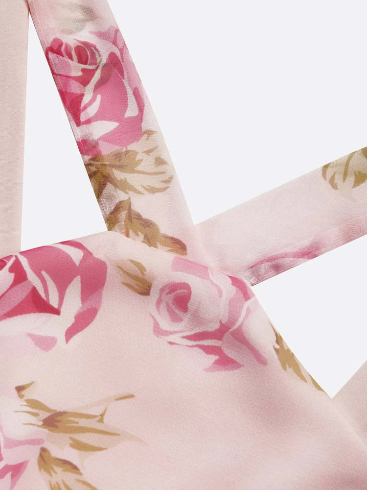 Pink Classic Floral Halter Short Sleeve A-Line Maxi Wedding Dress Bridal Gown for Bridal Shower Wedding Photoshoot Reception