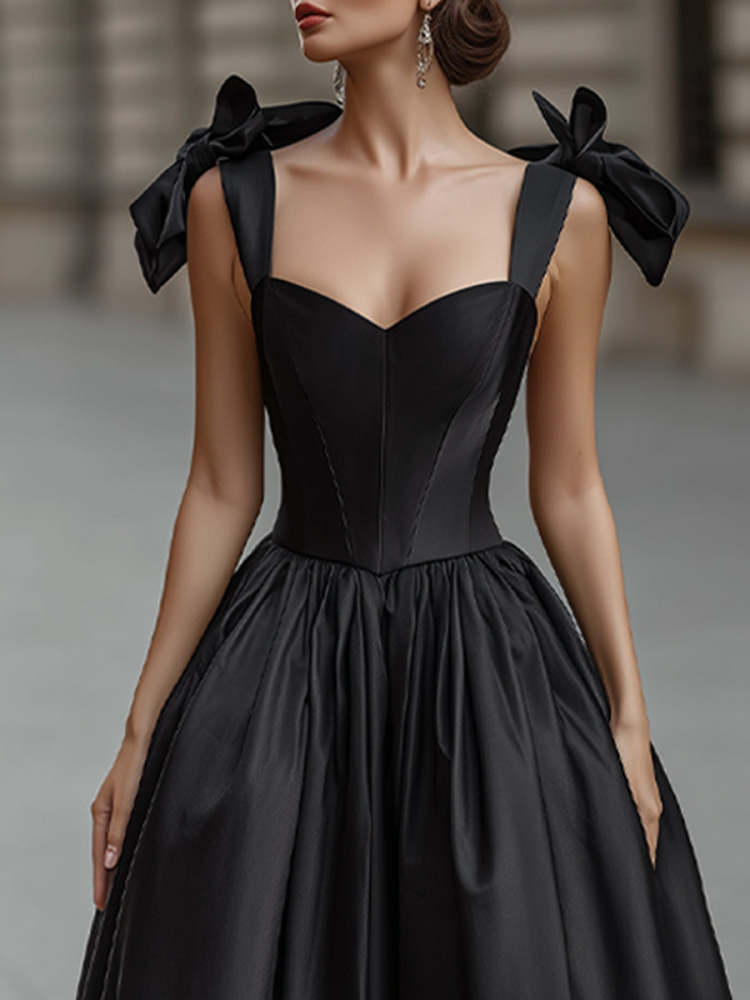 Black Elegant Bow-Shoulder Corset Ball Gown Wedding Dress for Bridal Formal Events Photoshoot