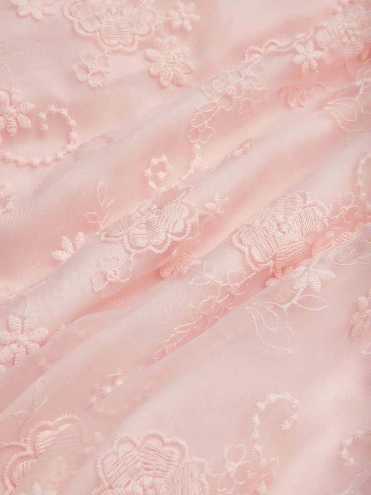 Light Pink Embroidered V Neck Sleeveless A-Line Midi Wedding Dress, Bridal Shower Engagement Rehearsal Dinner Party Bridal Gown