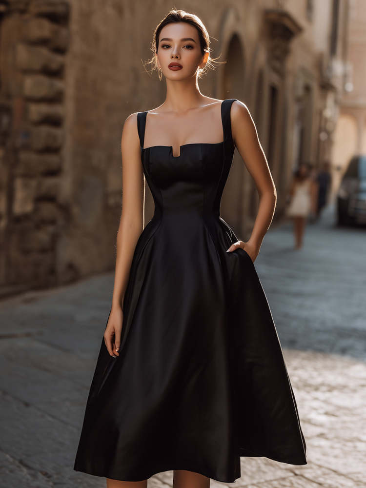Elegant Sweetheart Neckline Black Midi Wedding Dress with Wide Straps, Formal Bridal Dress for Wedding Rehearsal Cocktail Party