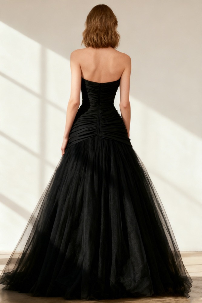 Black Prom Dress, Sweetheart Neckline Tulle Ball Gown Maxi Dress for Formal Evening Prom Party
