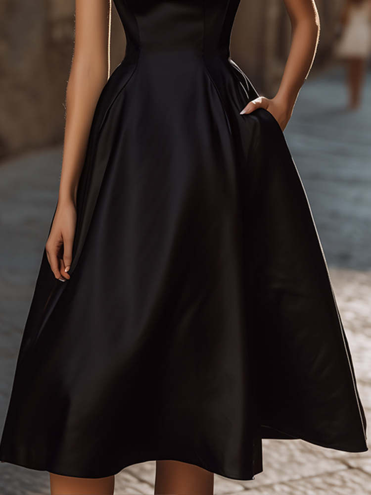 Elegant Sweetheart Neckline Black Midi Wedding Dress with Wide Straps, Formal Bridal Dress for Wedding Rehearsal Cocktail Party
