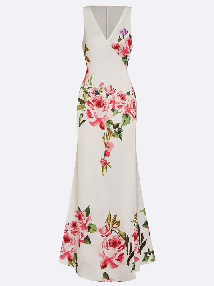 Mermaid Wedding Dress for Women Pink Cross Floral V Neck Sleeveless Formal Bridal Mermaid Gown