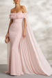 Wedding Dress Pink Off Shoulder with Floral Cape Maxi Bridal Gown