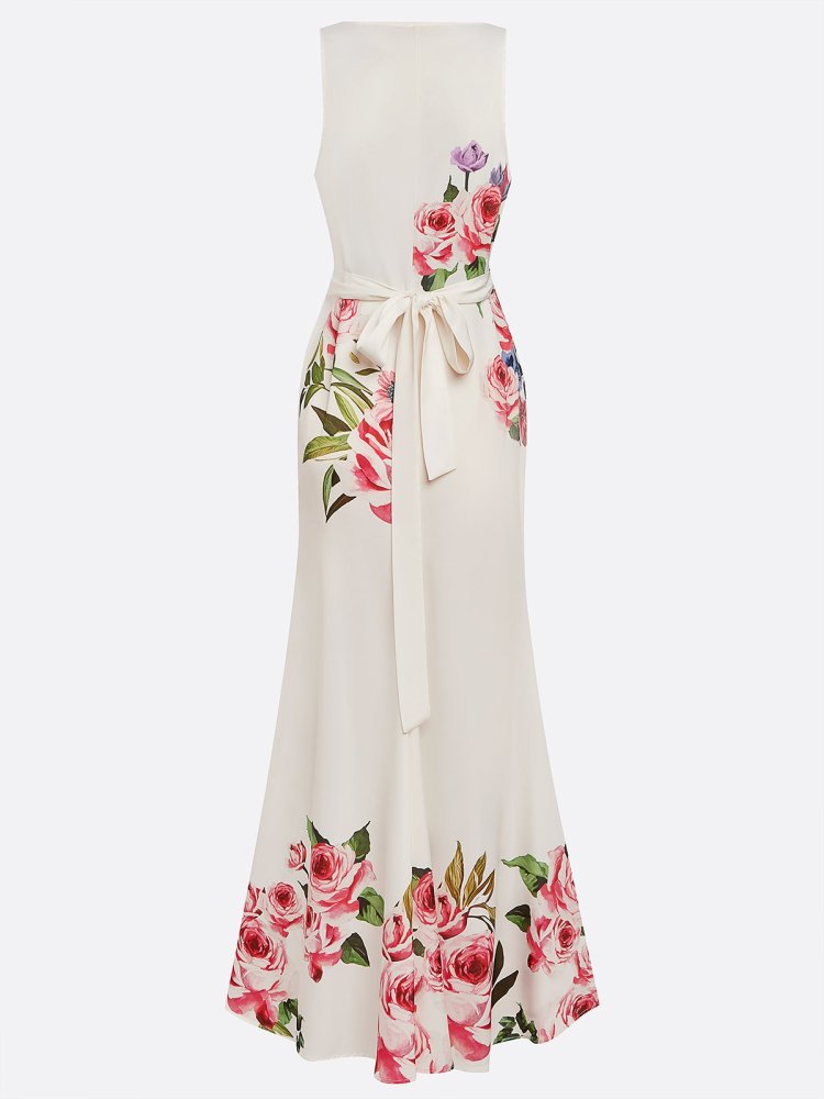 Mermaid Wedding Dress for Women Pink Cross Floral V Neck Sleeveless Formal Bridal Mermaid Gown