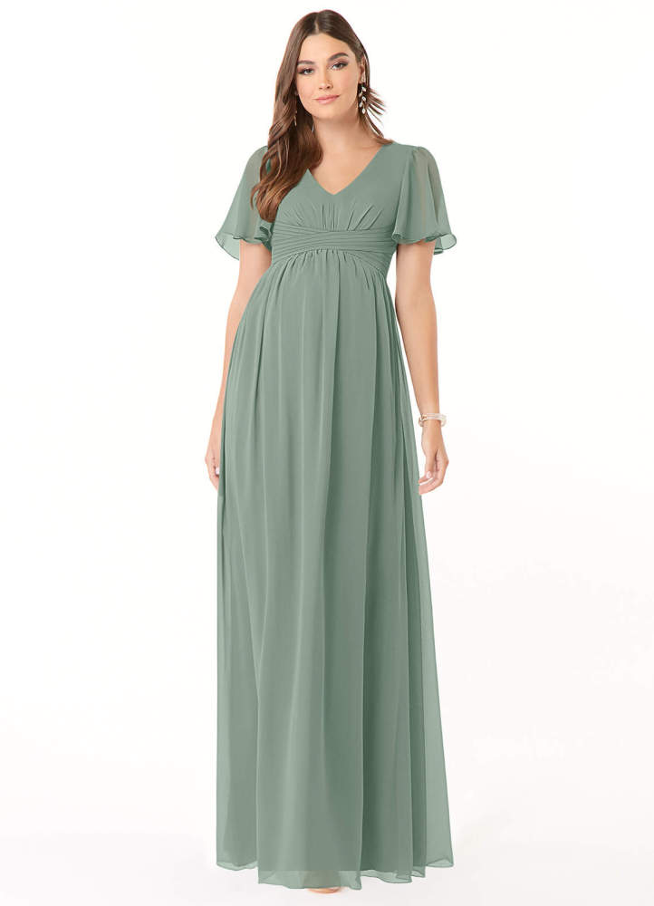 elyessen Verna A-Line V-Neck Ruched Chiffon Floor-Length Dress Cabernet 1