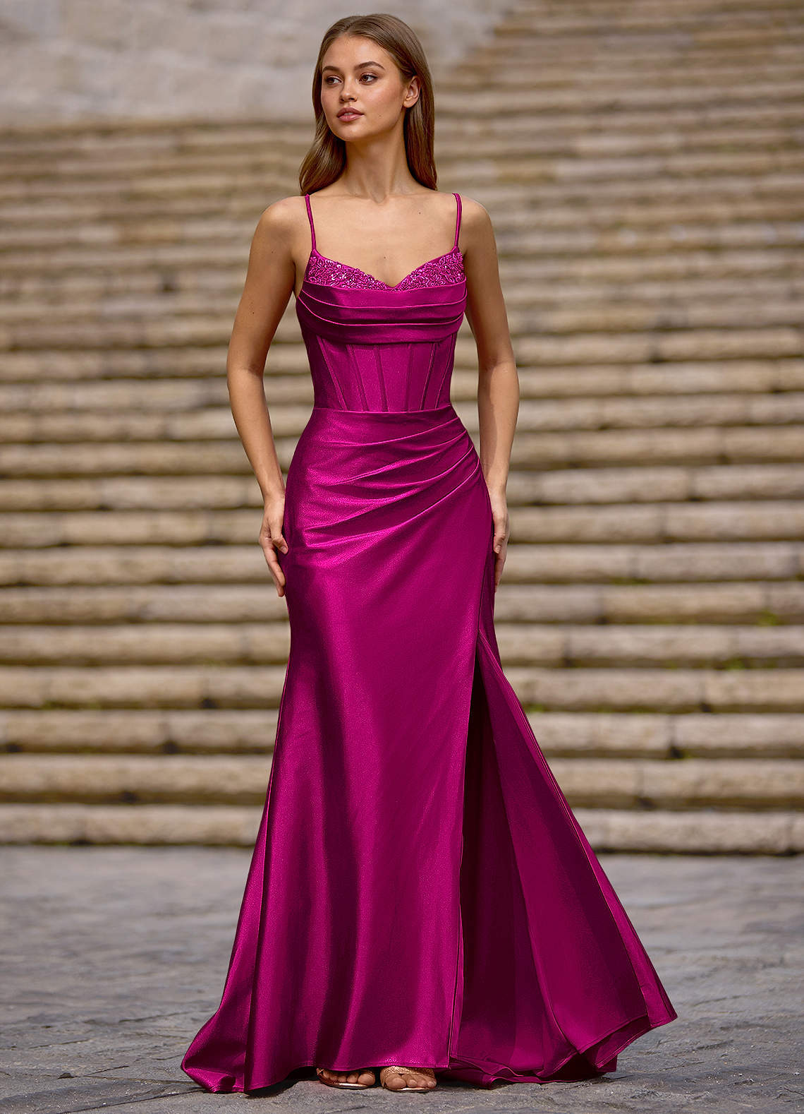 Glow Burgundy Silk-like Satin Prom Dress