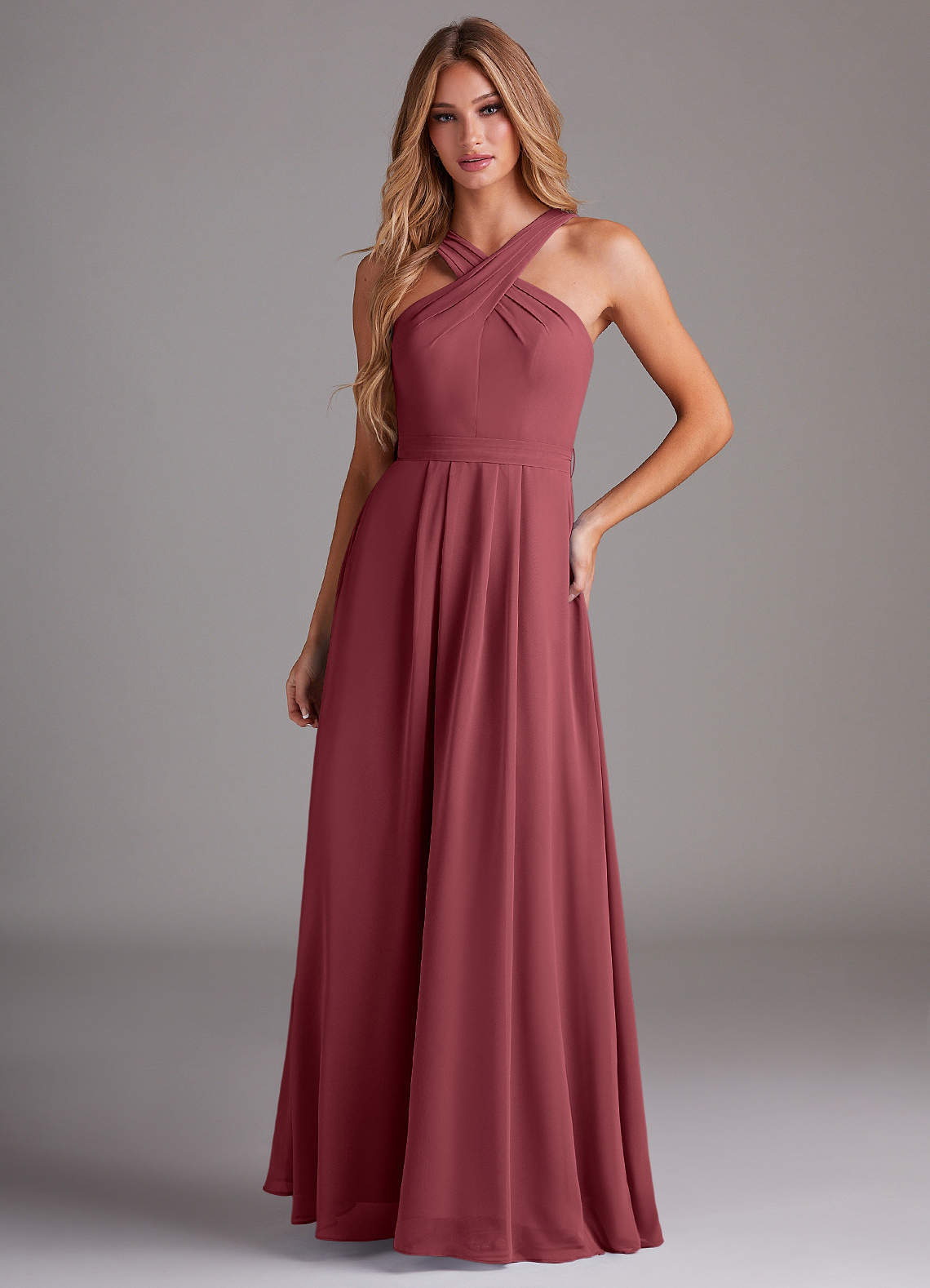 elyessen Dixie Sky Blue A-Line Halter Pleated Chiffon Dress 5