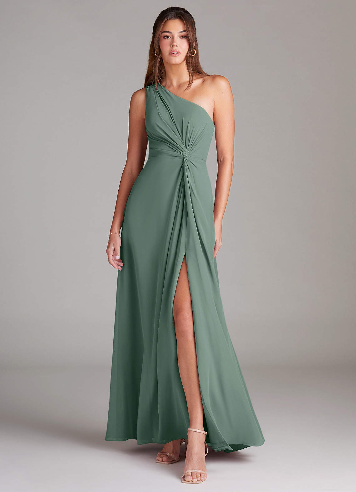 elyessen Brooke Sky Blue A-Line One Shoulder Chiffon Dress 1