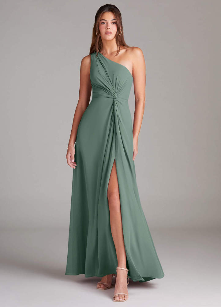 elyessen Brooke Sky Blue A-Line One Shoulder Chiffon Dress 1