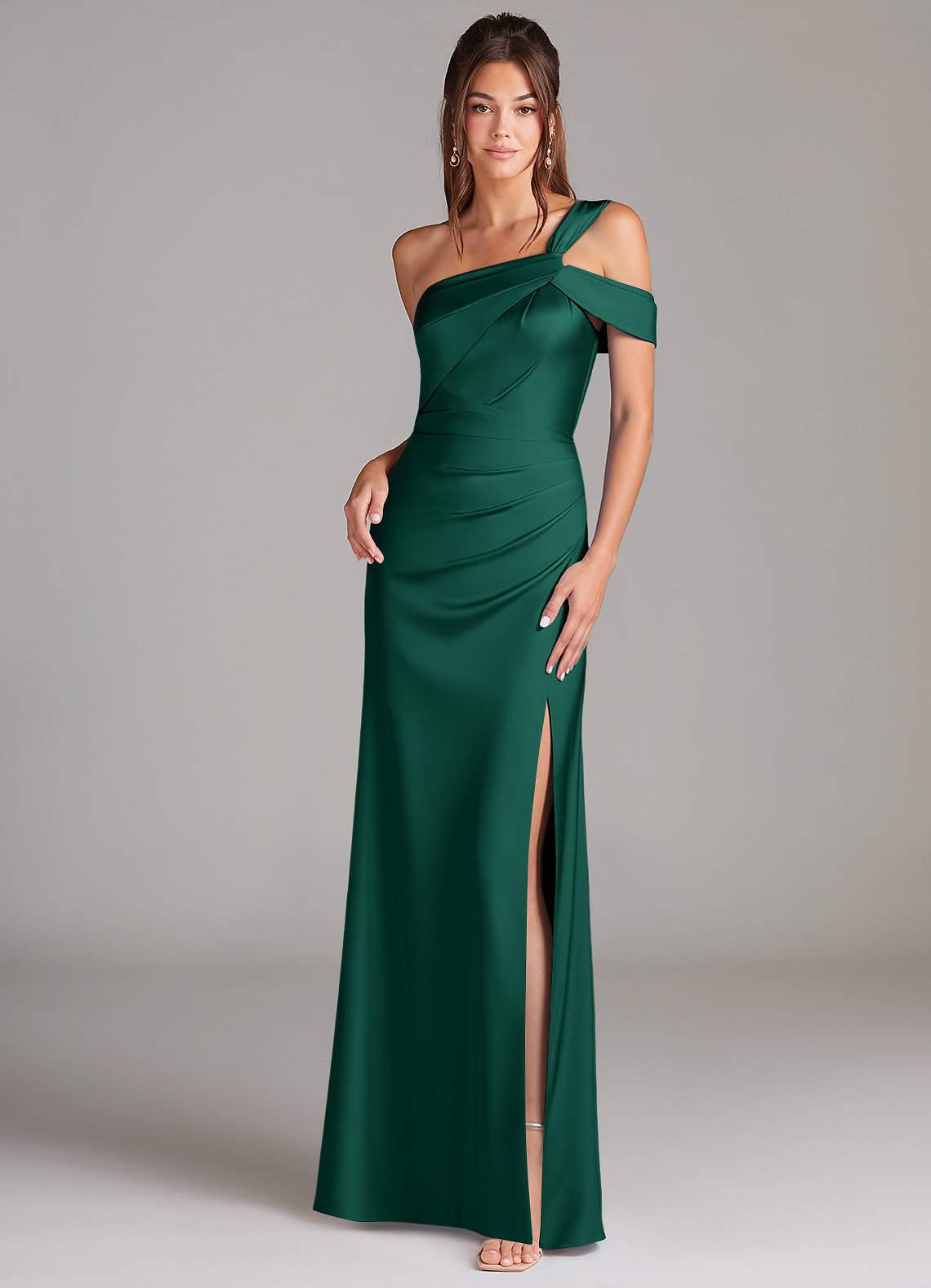 elyessen Wynter Black Sheath One Shoulder Stretch Satin Dress 2