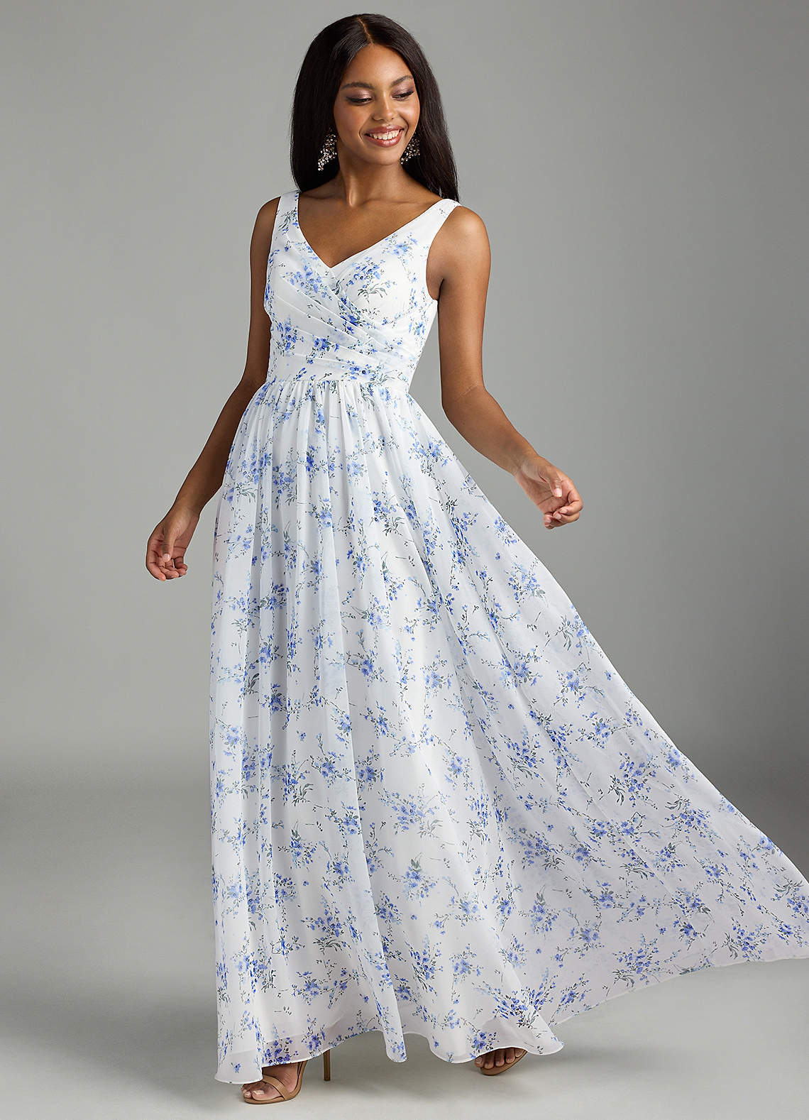 elyessen Keyla Dusty Blue A-Line V-Neck Pleated Chiffon Dress 9
