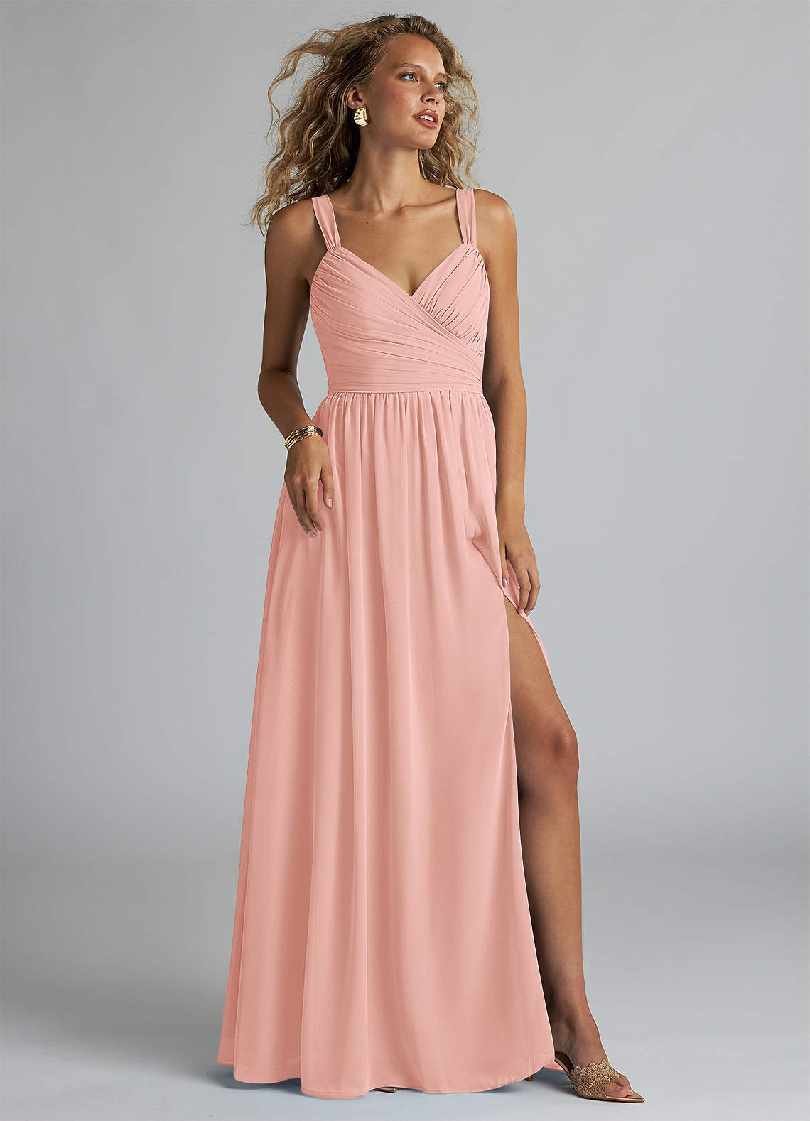 elyessen Aziza Sky Blue A-Line V-Neck Pleated Chiffon Dress 4
