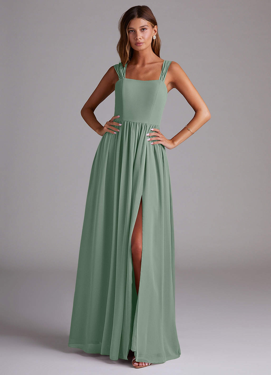 elyessen Calianna Dusty Blue A-Line Off the Shoulder Chiffon Convertible Dress 1