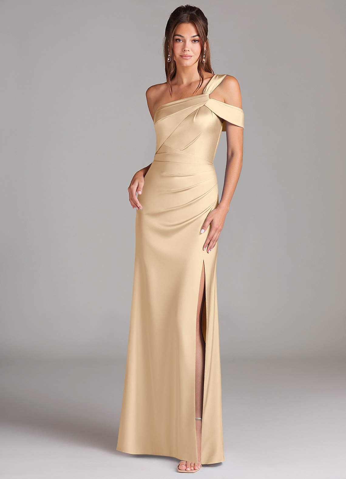 elyessen Wynter Black Sheath One Shoulder Stretch Satin Dress 7