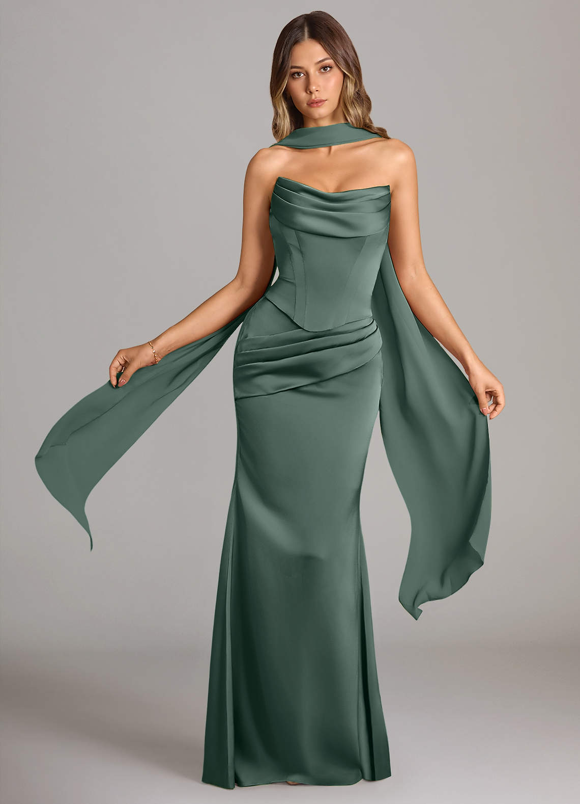 elyessen Sorrel Black Mermaid Strapless Stretch Satin Convertible Dress 1