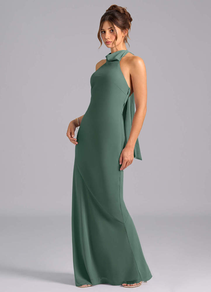 elyessen Velli Dusty Blue Mermaid High Neck Chiffon Dress 1