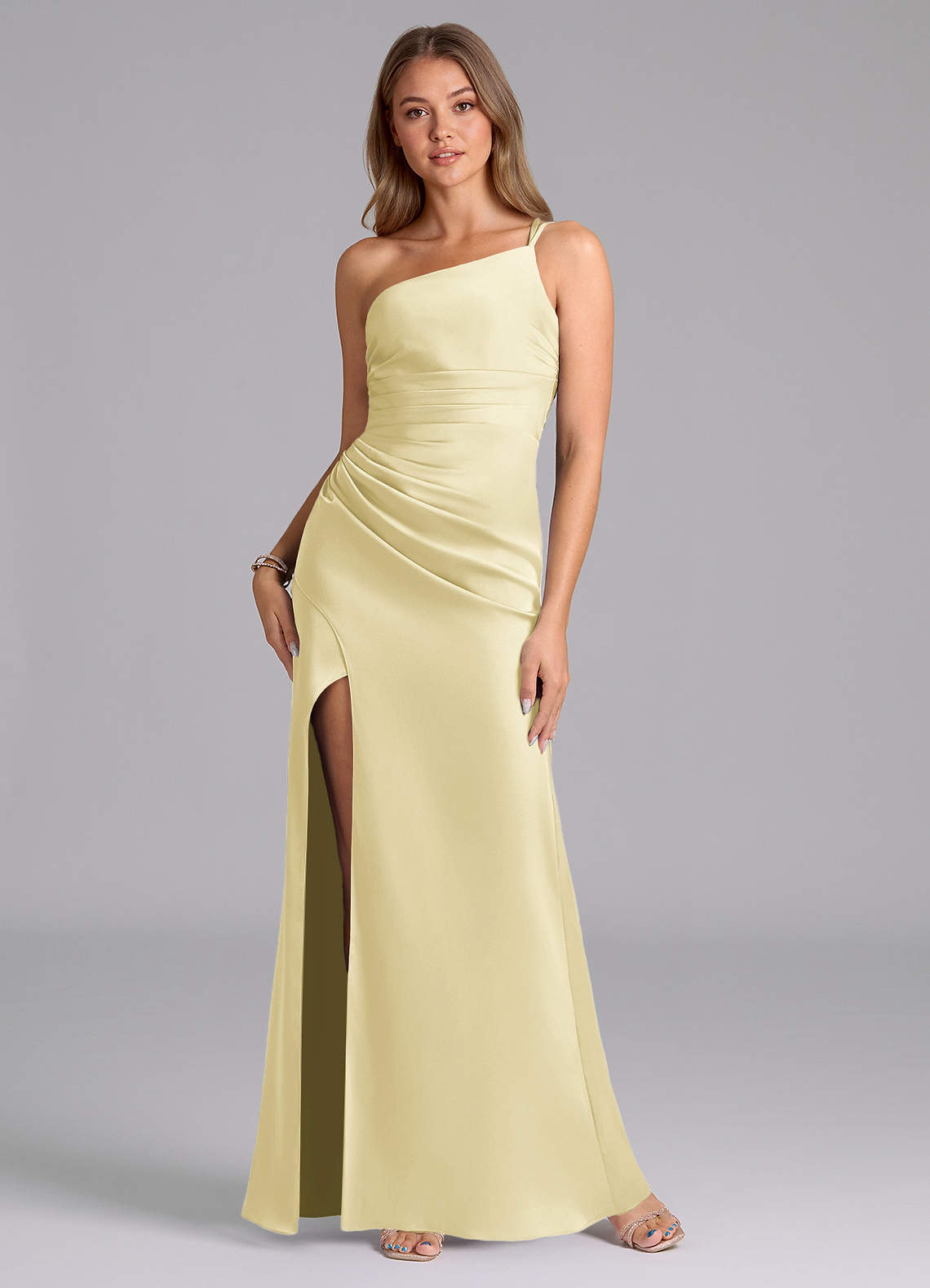 elyessen Eren Black Mermaid One Shoulder Stretch Satin Dress 7