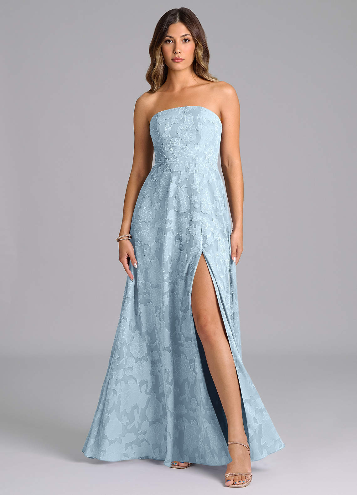 elyessen Wren Dusty Sage A-Line Strapless Floral Burnout Dress 1
