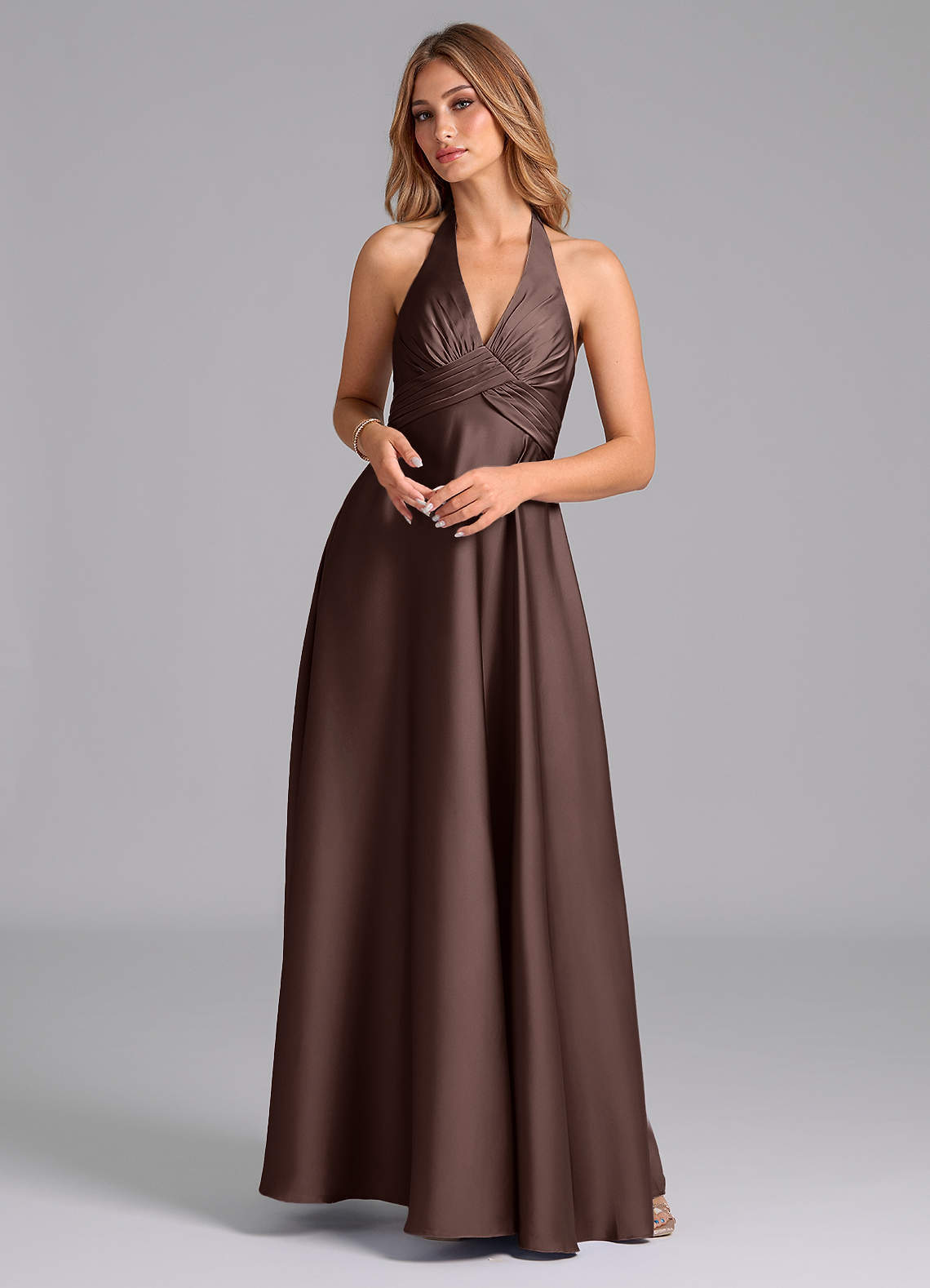 elyessen Tessie Terracotta A-Line Pleated Stretch Satin Dress 7