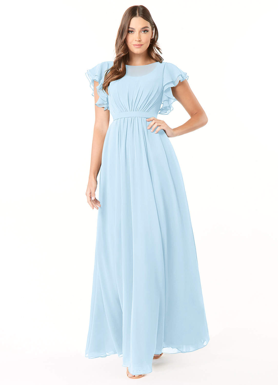 elyessen Daphne A-Line Ruffled Chiffon Floor-Length Dress Eucalyptus 2