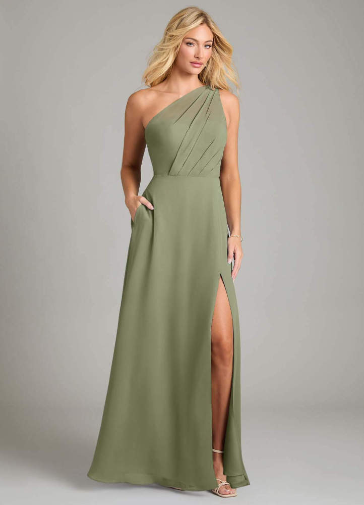 elyessen Phaedra Black A-Line One Shoulder Chiffon Dress 1