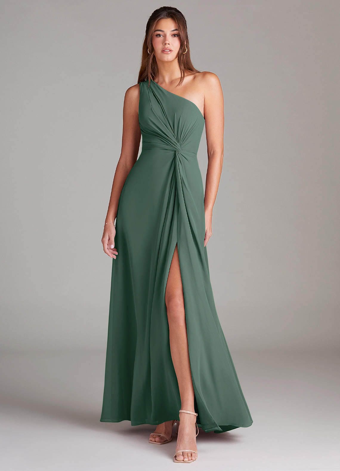 elyessen Brooke Sky Blue A-Line One Shoulder Chiffon Dress 1