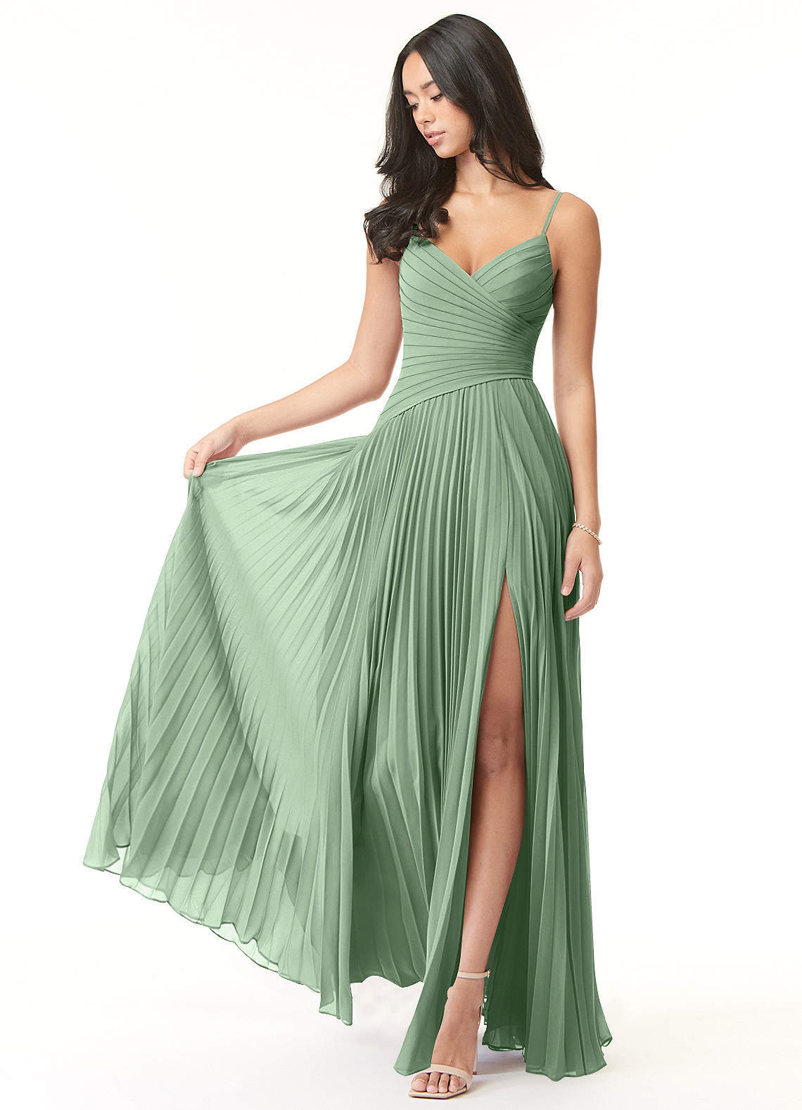elyessen Vini Sky Blue A-Line V-Neck Pleated Chiffon Dress 1