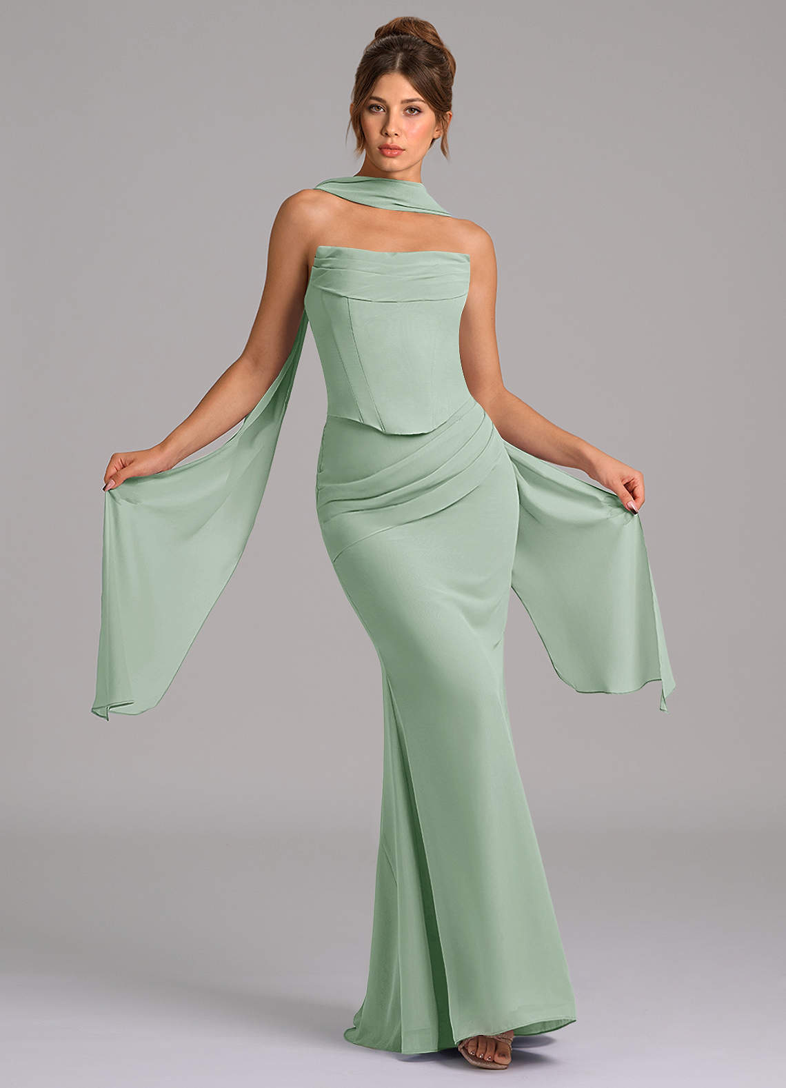 elyessen Sorrel Sky Blue Mermaid Corset Chiffon Dress 1