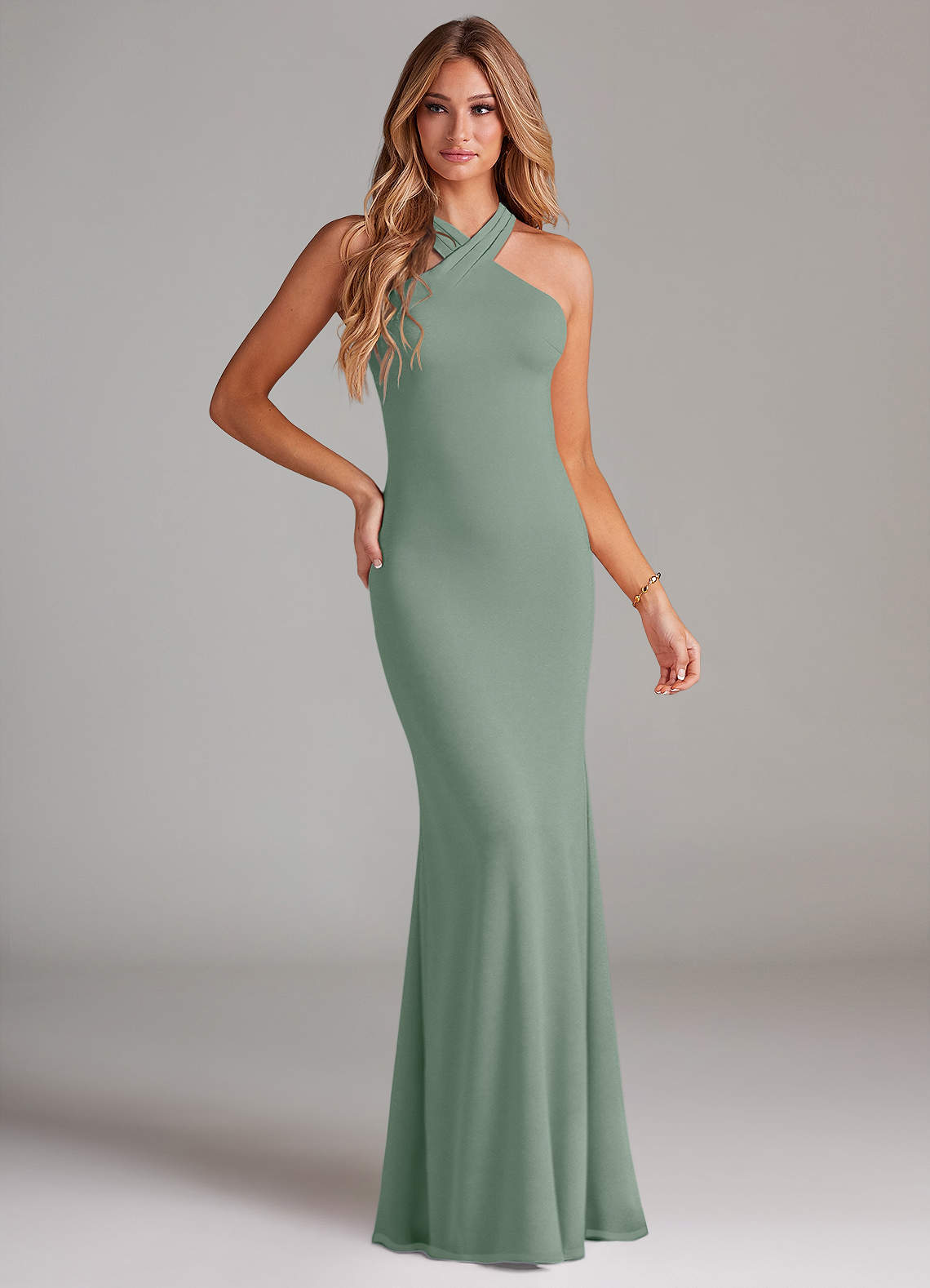 elyessen Doretta Sky Blue Mermaid Pleated Chiffon Dress 1