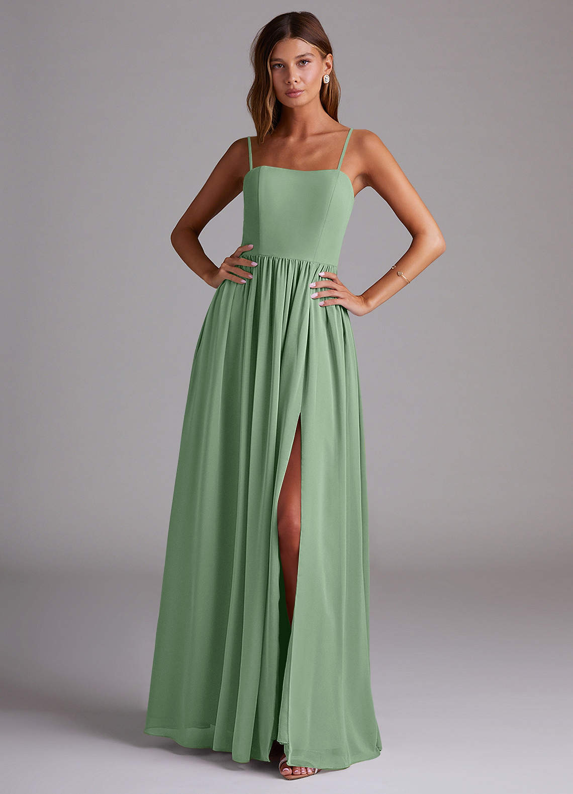 elyessen Calianna Dusty Blue A-Line Off the Shoulder Chiffon Convertible Dress 1