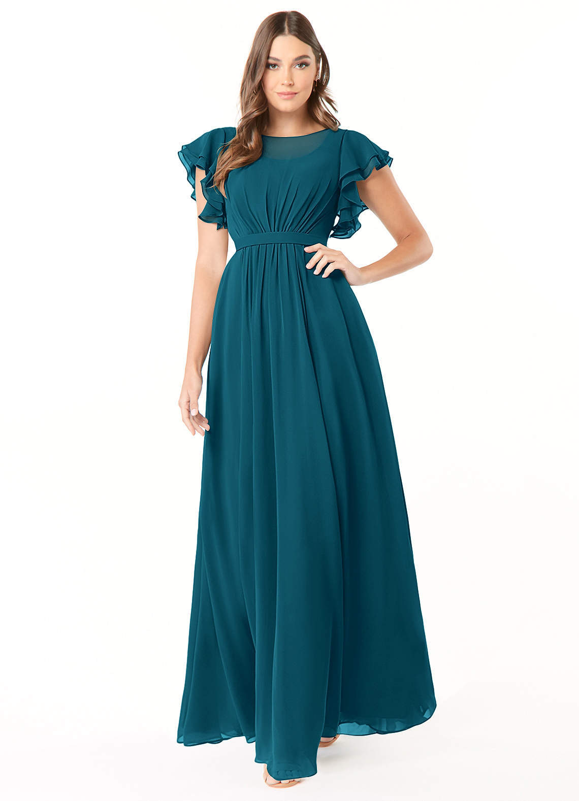 elyessen Daphne A-Line Ruffled Chiffon Floor-Length Dress Eucalyptus 3