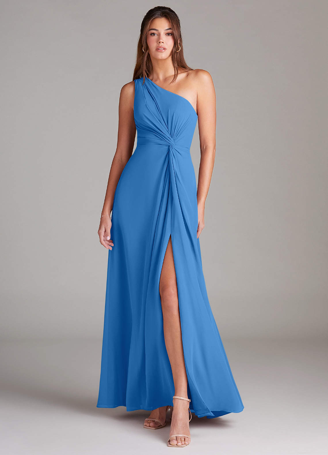 elyessen Brooke Sky Blue A-Line One Shoulder Chiffon Dress 8