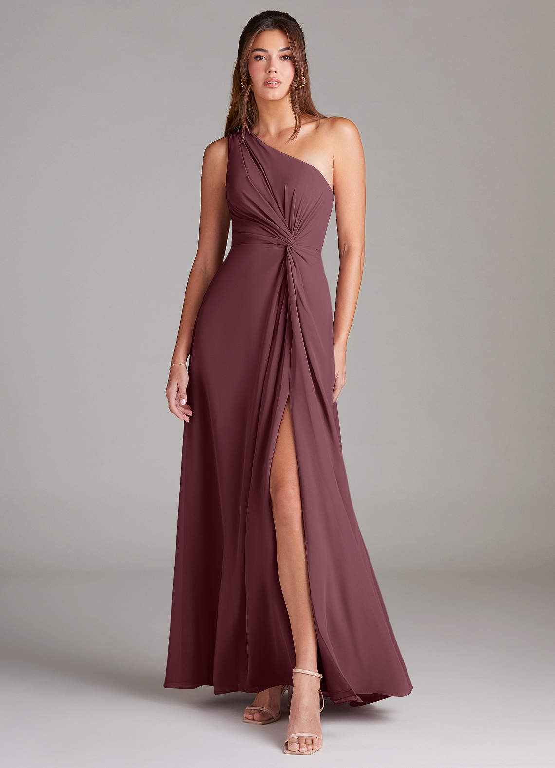 elyessen Brooke Sky Blue A-Line One Shoulder Chiffon Dress 5