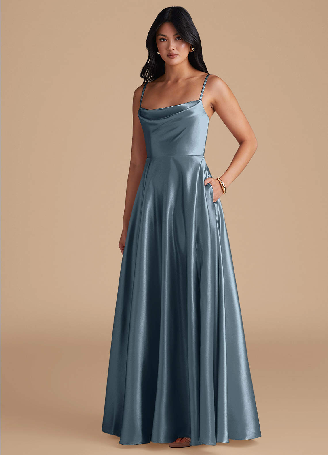 elyessen Elle Black A-Line with Pockets Metallic Satin Dress 2