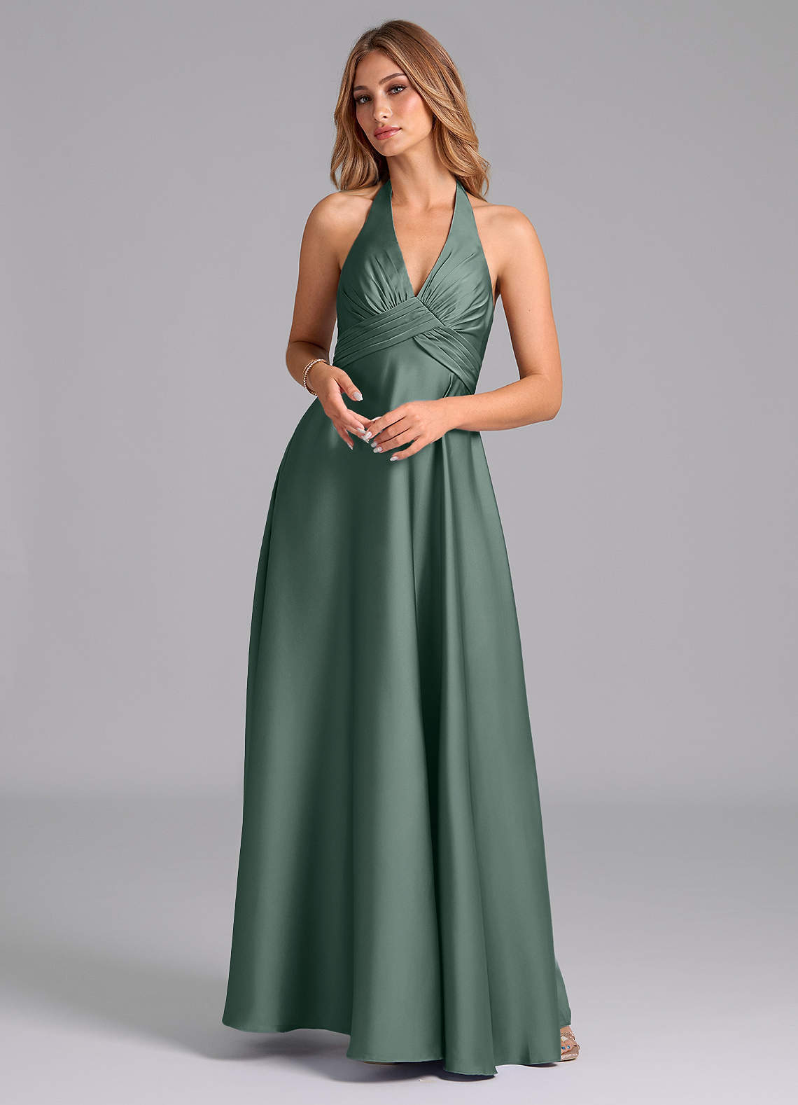elyessen Tessie Terracotta A-Line Pleated Stretch Satin Dress 1