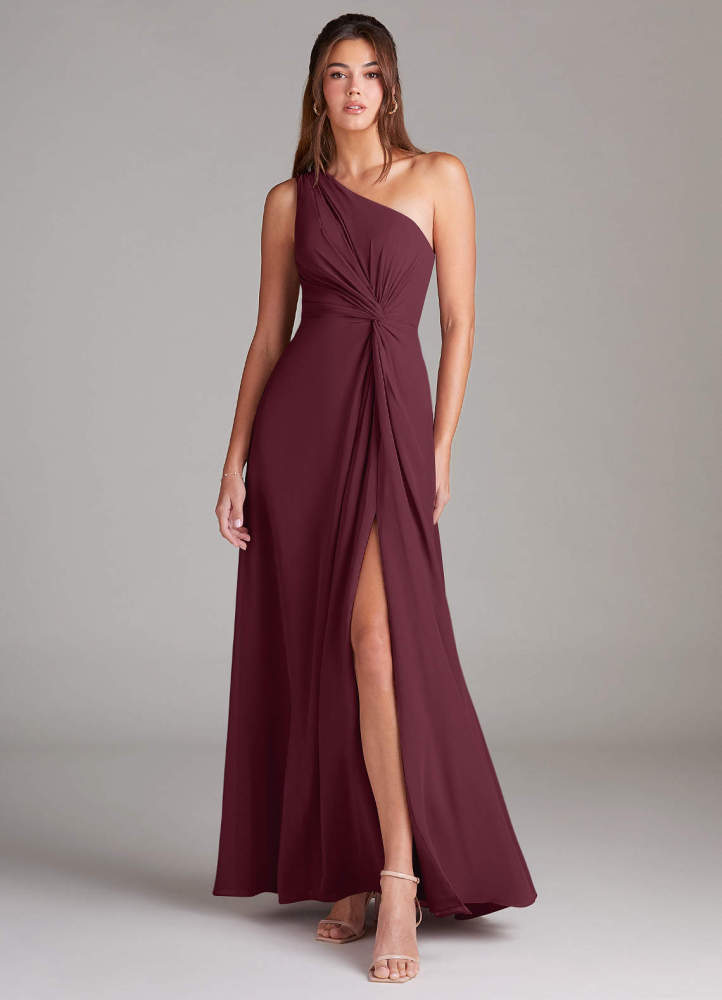 elyessen Brooke Sky Blue A-Line One Shoulder Chiffon Dress 6